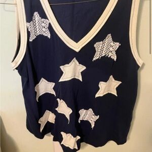 POL Navy Top with Cream Star Accents